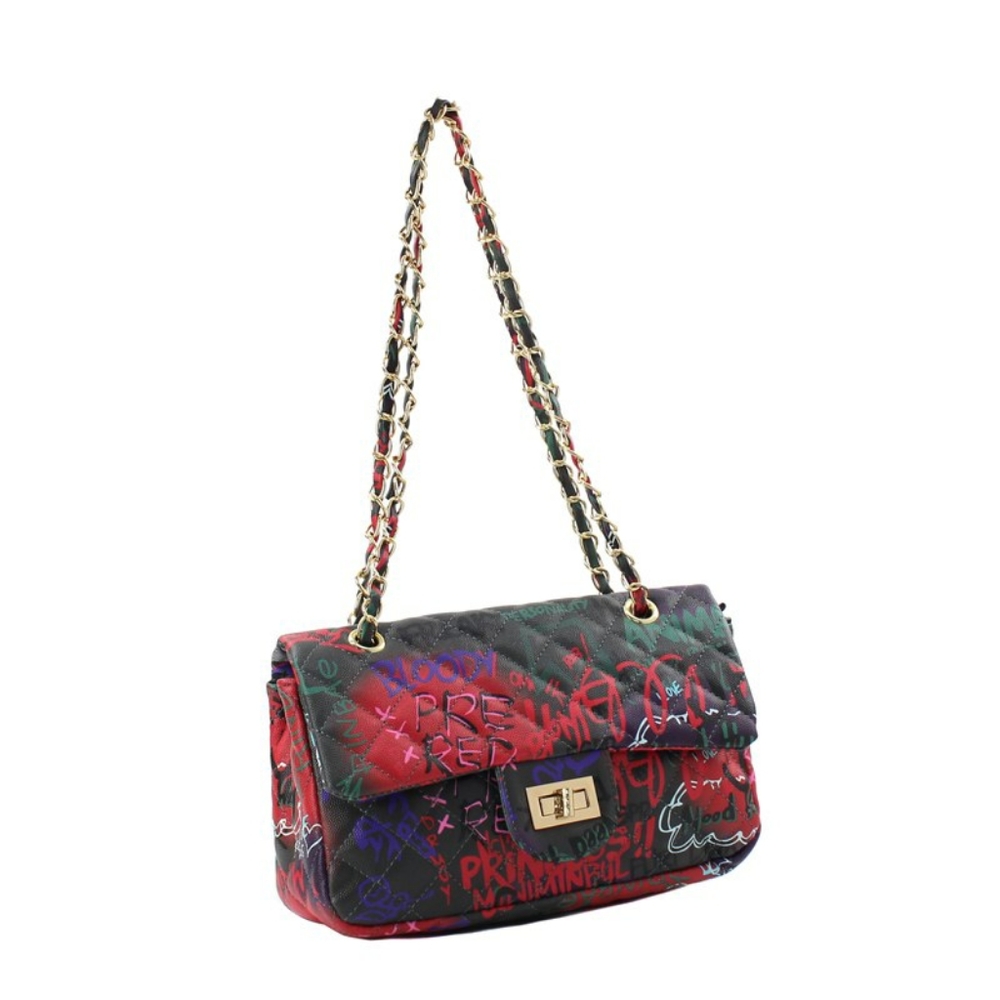 Leather Quilted Graffiti Messenger Bag/Fanny Pack